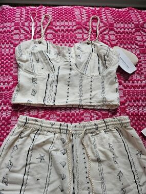 Crop Bustier Top and Pants Set Linen Blend MED